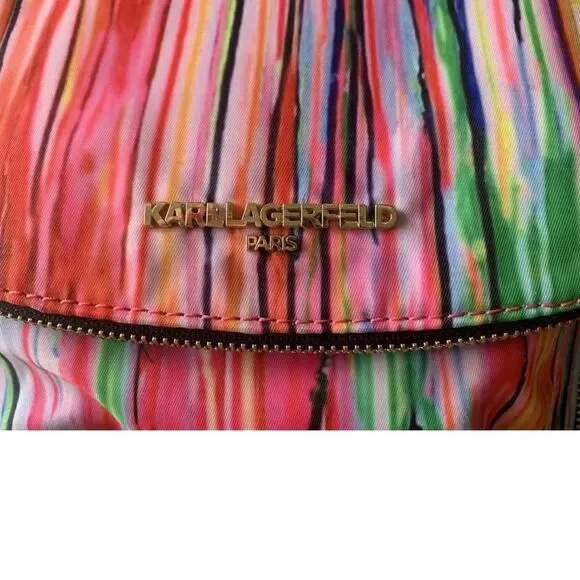 Karl Lagerfeld Paris Crossbody Bag Multi-Color Rainbow Stripes Neon NWOT - Picture 3 of 8